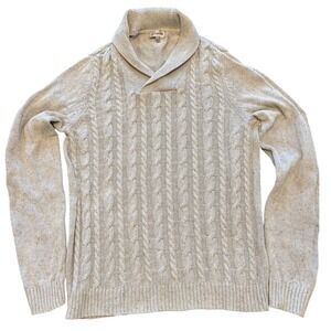 LE CHATEAU Women Cable Knit Shawl Collar Sweater grey heather size large‎ cotton